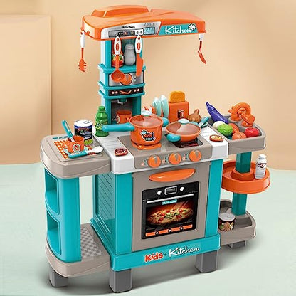 Toddler Play Kitchen- Kitchen Playset Pretend Food - Toy Accessories Set w/Real Sounds & Light, Play Sink, Cooking Stove with Steam, Toddlers Kids 34 inch, Girls & Boys 3+ Years