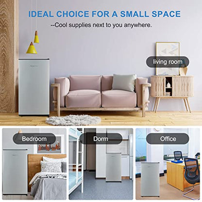 Frestec 3.1 CU' Mini Refrigerator, Compact Refrigerator, Small Refrigerator with Freezer, Mini Fridge for Bedroom, Stainless Steel (FR 310 SL)