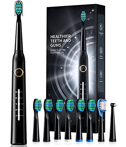 Sonic Electric Toothbrushes for Adults, 8 Brush Heads Electric Toothbrush with 40000 VPM Deep Clean 5 Modes, Rechargeable Toothbrushes Fast Charge 4 Hours Last 30 Days