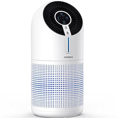 MOOKA Air Purifiers for Home Large Room 1095ft², H13 HEPA Filter Air Cleaner with USB Cable for Pets Smokers Remove Pollen Dust Smoke Dander for Bedroom Office Living Room, Night Light, M02