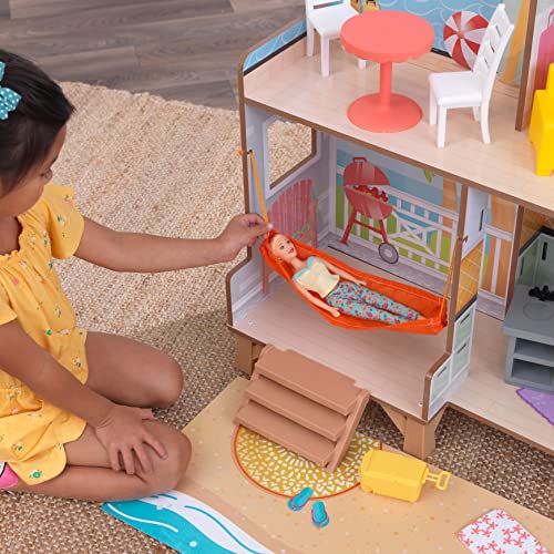 KidKraft Ferris Wheel Fun Beach House Wooden 360-Play Dollhouse with 19 Accessories and EZ Kraft Assembly™, Gift for Ages 3+