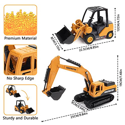 deAO Excavator Toys Set for Toddler Boys Friction Powered Push and Go Construction Truck Toy for Kids 3+ Engineering Vehicle Toys with Excavator & Bulldozer for Boys Girls Gifts