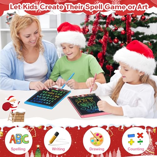 FLUESTON Toys LCD Writing Tablet Toddler,Toys for Boys Girls 3 4 5 6 7 8year,8.8 Inch 3pcs in 1 Pack Drawing Pad Toy Christmas Birthday Gifts for Kids,Drawing Tablet Doodle Board Cute Christmas Theme