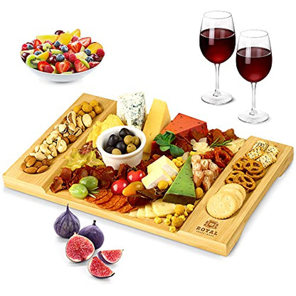 ROYAL CRAFT WOOD Charcuterie and Cheese Board - Large Bamboo Cheese Board - Serving Tray Platter - House Warming Gifts New Home - 15.5 x 10 inch
