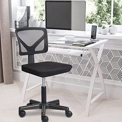 Ergonomic Home Office Desk Chair, Adjustable Armless Computer Chair with Lumbar Support, Small Mesh Task Chair with Backrest Swivel Rolling for Study, Office, Conference Room Black