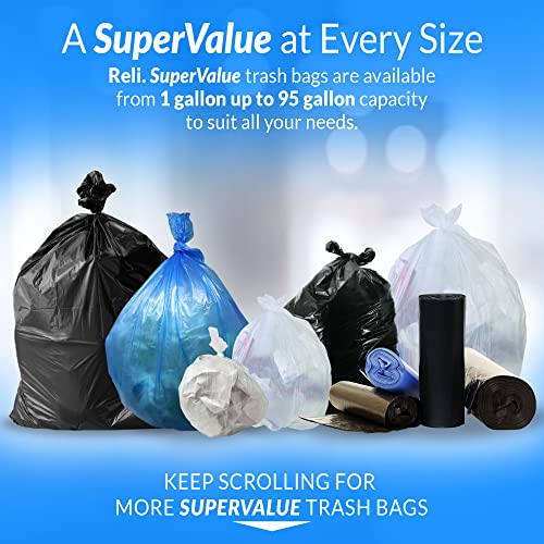 Reli. SuperValue 13 Gallon Trash Bags | 1000 Count Bulk | Tall Kitchen | Can Liners | Black Multi-Use Garbage Bags