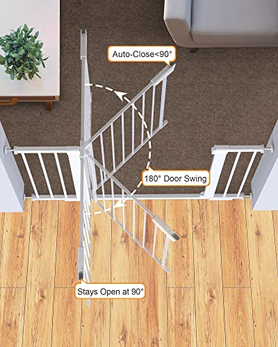 Cumbor 36" Extra Tall Baby Gate for Dogs and Kids with Wide 2-Way Door, 29.7"- 46" Width, and Auto Close Personal Safety for Babies and Pets, Fits Doorways, Stairs, and Entryways, White