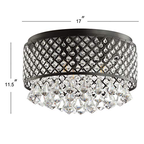 JONATHAN Y JYL6143A Evelyn 17" 3-Light Crystal Drops/Metal LED Flush Mount, Classic, Transitional, Traditional, Glam, Dimmable, 2700K Warm Light Kitchen,Hallway,Bathroom,Stairwell, Black/Clear