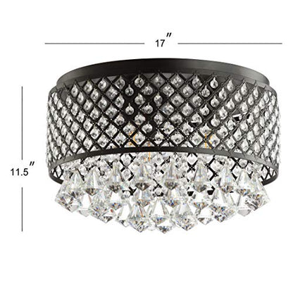JONATHAN Y JYL6143A Evelyn 17" 3-Light Crystal Drops/Metal LED Flush Mount, Classic, Transitional, Traditional, Glam, Dimmable, 2700K Warm Light Kitchen,Hallway,Bathroom,Stairwell, Black/Clear