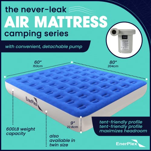 EnerPlex Camping Air Mattress with Built in Pump - Queen Blow Up Mattress for Travel & Guests - Portable Bed for Adults and Kids - Blue