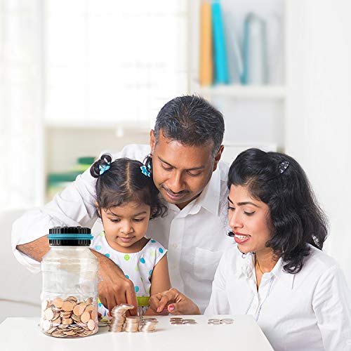 Large Piggy Bank for Boys Adults, Vcertcpl Digital Coin Counting Bank with LCD Counter, 1.8L Capacity Coin Bank Money Jar for Adults, Designed for All US Coins (Blue)