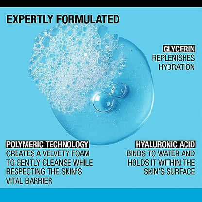 Neutrogena Hydro Boost Fragrance Free Hydrating Gel Facial Cleanser with Hyaluronic Acid, Daily Foaming Face Wash & Makeup Remover, Gentle Face Wash, Non-Comedogenic, 16 fl. oz