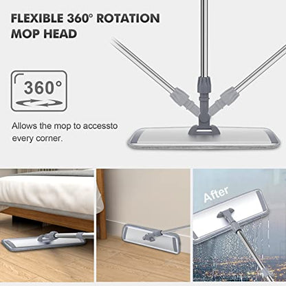 Sunally 18 Inch Professional Microfiber Mop Floor Cleaning Mop, Wet and Dust Mop with 4 Reusable Mop Pads and Mop Holder, Grey