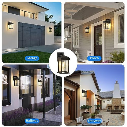 Smeike Large Outdoor Wall Lantern, Matte Black Outdoor Porch Light Wall Mount, Anti-Rust Aluminum Waterproof Sconce Lights, Exterior Lights with Clear Glass for House, Garage, Porch