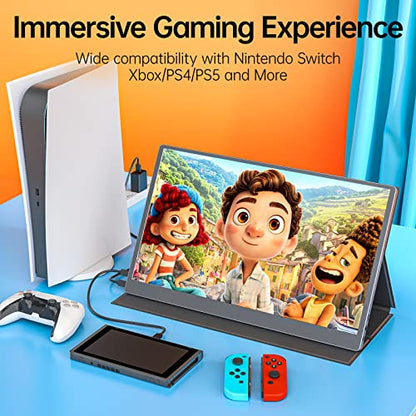 Upperizon Portable Monitor 15.6 Inch 1080P IPS Travel Monitor with Speaker Mini HDMI Dual USB-C Portable Monitor for Laptop MacBook PC Surface Xbox Switch PS5 with Cover