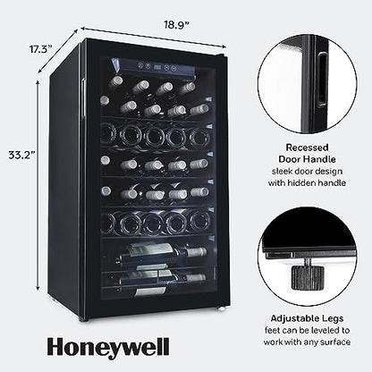 Honeywell 34 Bottle Compressor Wine Cooler Refrigerator, Large Freestanding Wine Cellar For Red, White, Champagne or Sparkling Wine, Digital Temperature Control, Stainless Steel