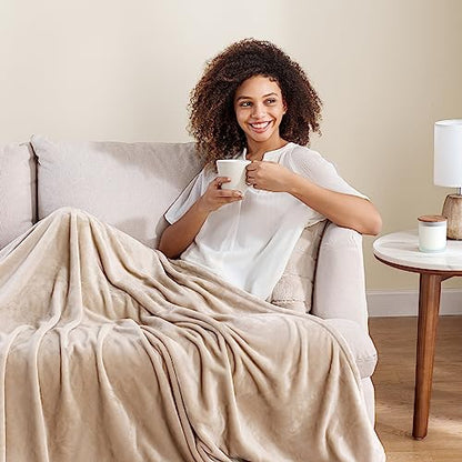 Berkshire Blanket Classic VelvetLoft® Solid Throw Blanket,Lightweight Soft Fuzzy Plush Throw Blanket for Bed and Couch,Grain,50x60 Inches