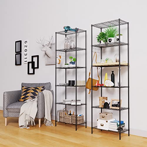 BATHWA 6 Shelf Adjustable Wire Shelving Units, Heavy Duty Metal Storage Wire Shelf with Leveling Feet, Utility Steel Shelves for Garage, Kitchen, Living Room, Bathroom,