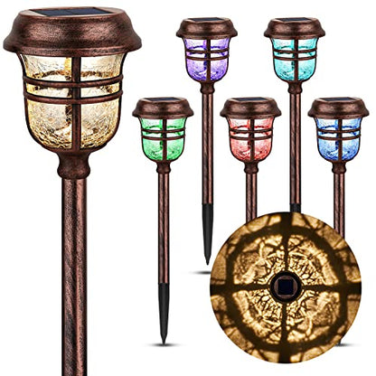 XMCOSY+ Solar Pathway Lights Outdoor, 6 Pack RGBW Solar Outdoor Lights, Auto On/Off IP65 Solar Lights Outdoor Waterproof, LED Solar Garden Lights Outdoor for Landscape Patio Lawn Driveway & Walkway