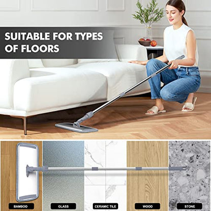 Sunally 18 Inch Professional Microfiber Mop Floor Cleaning Mop, Wet and Dust Mop with 4 Reusable Mop Pads and Mop Holder, Grey