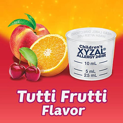 Xyzal Children's Oral Solution, 5 fl. oz., 24-Hour Allergy Relief for Kids, Tutti Frutti Flavor