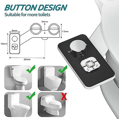 Bidet Attachment - SAMODRA Non-electric Cold Water Bidet Toilet Seat Attachment with Pressure Controls,Retractable Self-cleaning Dual Nozzles for Frontal & Rear Wash - Black