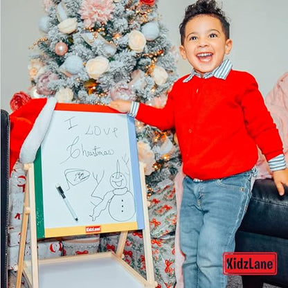 Kidzlane Art Easel for Kids 2-4 | Wooden Toddler Easel | Double Sided Standing Chalkboard/Dry Erase Board for Kids | Toddler Drawing Board with Accessories | 25.75" Blackboard & Whiteboard for Kids