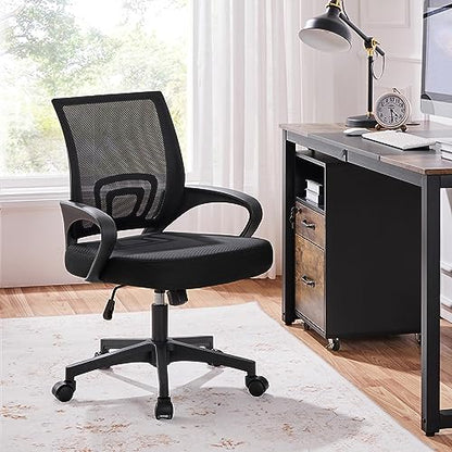 Yaheetech Office Chair Ergonomic Computer Chair Mid Back Adjustable Desk Chair with Lumbar Support Armrest, Swivel Mesh Task Gaming Chair for Home Office Work Study, Black