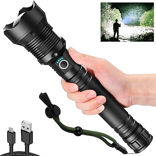 kwznob Rechargeable LED Flashlights, 100000 High Lumens Super Bright Flashlights with 3 Modes Waterproof Zoomable Flash Light for Outdoor Emergency