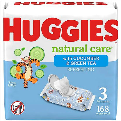 Huggies Natural Care Refreshing Baby Wipes, Hypoallergenic, Scented, 3 Flip-Top Packs (168 Wipes Total)