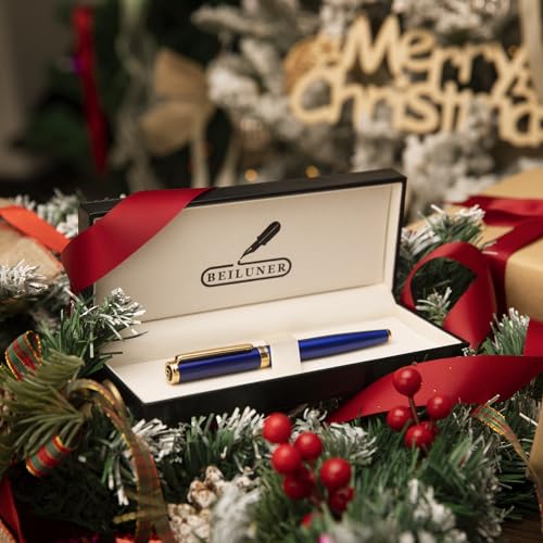 BEILUNER Blue Fountain Pen,Stunning Luxury Pen,24K Gilded Nib(Fine),Gorgeous 24K Gold Finish,German Schneider Ink Converter,Trustworthy Pen Gift for Men&Women-Elegant, Reliable,Nice Pen for Writing