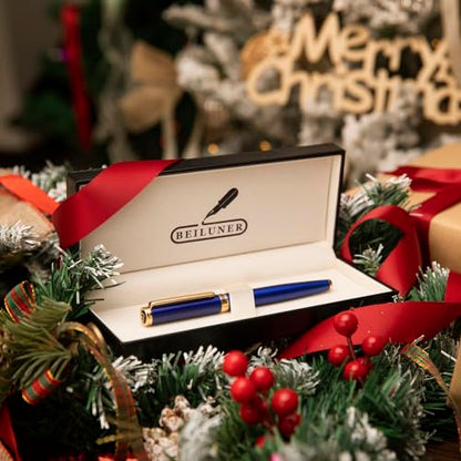 BEILUNER Blue Fountain Pen,Stunning Luxury Pen,24K Gilded Nib(Fine),Gorgeous 24K Gold Finish,German Schneider Ink Converter,Trustworthy Pen Gift for Men&Women-Elegant, Reliable,Nice Pen for Writing