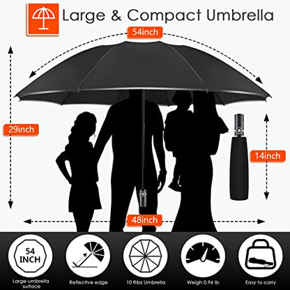 Bodyguard Inverted Umbrella Large Windproof Umbrellas for Rain Sun Travel Umbrella Compact with Reflective Stripe, Black-46 INCH