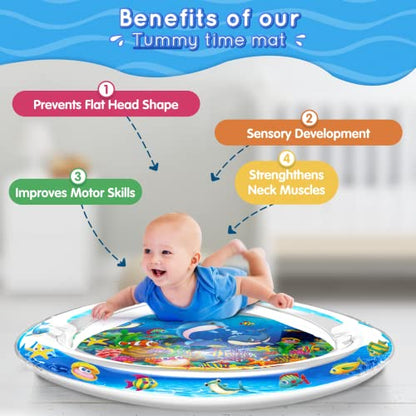 Infinno Tummy Time Mat Premium Baby Water Mat, Baby Toys for 3-6 6 to 12 Months Girl and Boy Infants, Perfect Baby Gift, Blue Ocean Theme