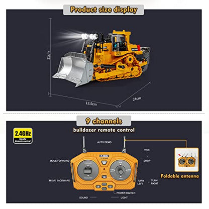 FUUY RC Bulldozer Construction Toy for Kids Ages 3 Year Old, Realistic Remote Control Bulldozer Metal RC Construction Vehicle Shovel Ripper RC Truck Building Toys for Boys 4-7 Year Old Birthday Gifts