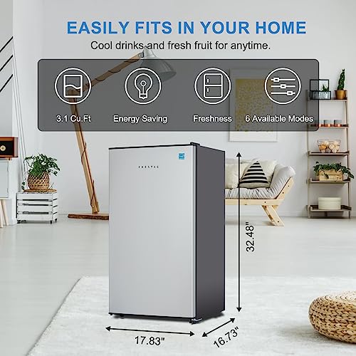Frestec 3.1 CU' Mini Refrigerator, Compact Refrigerator, Small Refrigerator with Freezer, Mini Fridge for Bedroom, Stainless Steel (FR 310 SL)