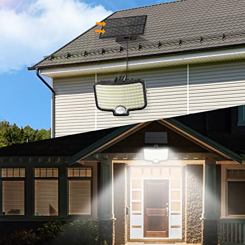 Solar Lights Outdoor 7500K, 120 LED Motion Sensor Solar Wall Light with 16.5ft Cable, IP65, 3 Modes Solar Flood Security Lights 150° Wide Angle Illumination for Patio, Garage, Porch, Yard (2 Packs)