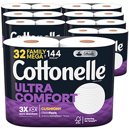 Cottonelle Ultra Comfort Toilet Paper, 2-Ply, 32 Rolls (8 Packs of 4), 325 Sheets per Roll, Packaging May Vary