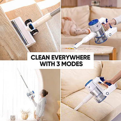 Cordless Vacuum Cleaner 25KPa 320W Powerful Lightweight Stick Vacuum with 60mins Long Runtime Detachable Battery, Flexible Flat & LED Headlights Vac One-Touch for Stair Hardwood Floor Carpet Pet Hair