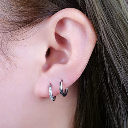 Limerencia Hypoallergenic Pure Titanium Pairs Small Huggie Hoop Earrings, Lightweight Cartilage Hoops Small Cubic Zirconia Cuff Earrings Mini Piercing Jewelry for Women Girls Teen (8mm, White CZ)