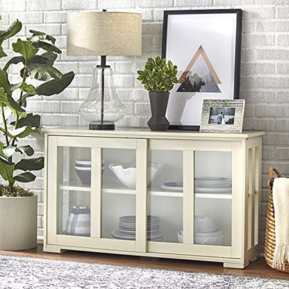 Target Marketing Systems Storage Cabinet with Sliding Glass Doors, Sideboard Buffet with Open Side Panels, Stackable Cupboard for Kitchen, Dining, and Living Room, 42", Antique White
