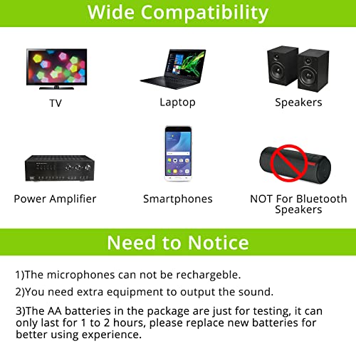 LiNKFOR Portable UHF 4 Channel Wireless Microphone System with Four Handheld Wireless Microphone, Bluetooth Wireless Connection for Mobliephones, 50 * 4 Frequencies, with Echo, AUX Input & Output