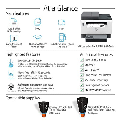 HP LaserJet-Tank MFP 2604sdw Wireless Black & White Printer Prefilled With Up to 2 Years of Original HP-Toner (381V1A)