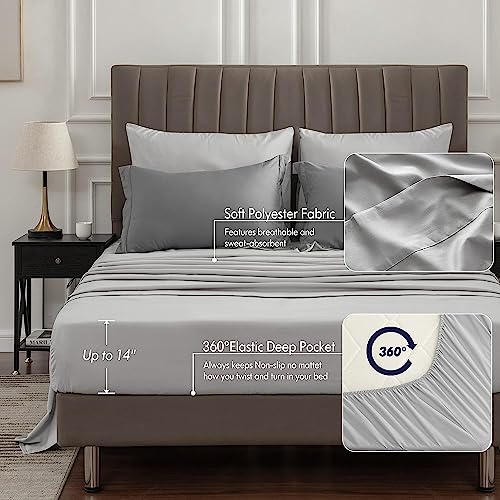 BEDELITE Queen Comforter Set 7 Pieces Bed in A Bag - Soft Microfiber Reversible Grey Bed Set with Comforters, Sheets, Pillowcases & Shams, Cozy Luxury Bedding Sets for All Season