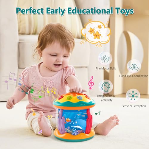 MFEESYOB Baby Toys 6 to 12 Months - Musical Learning Infant Toys, Ocean Rotating Projector Light Up Toys for Toddlers 6+ Months, 1 2 3+ Years Old, Boys Girls Baby Toy for Climbing, Walking