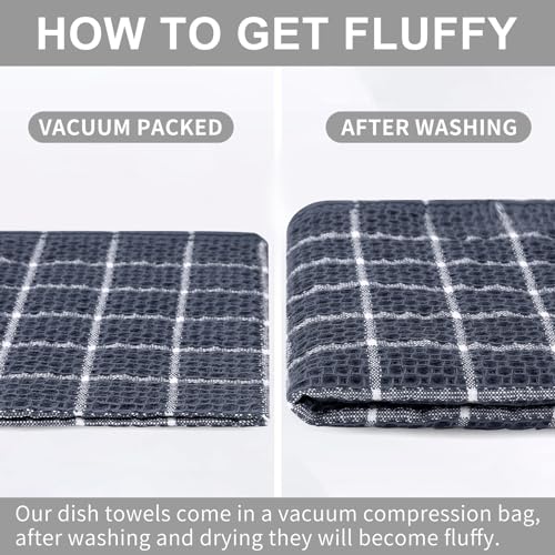 Fintale Kitchen Towels Dishcloths 100% Cotton - Soft and Super Absorbent Dish Towels for Kitchen - Perfect for Drying and Washing Dishes - 6 Pack (Lattice Designed, Grey) - 12 x 12 Inches