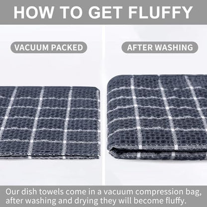 Fintale Kitchen Towels Dishcloths 100% Cotton - Soft and Super Absorbent Dish Towels for Kitchen - Perfect for Drying and Washing Dishes - 6 Pack (Lattice Designed, Grey) - 12 x 12 Inches