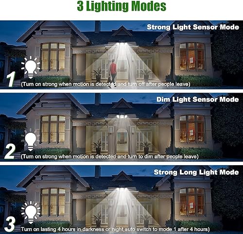 YBING Outdoor Solar Lights, Solar Powered Outdoor Lights Waterproof Solor Light with Motion Sensor, 3 Adjustable Heads, 270° Wide Angle for Garage Patio Porch Garden Yard （2 Pack）