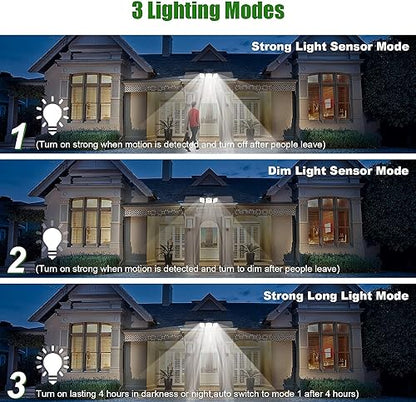 YBING Outdoor Solar Lights, Solar Powered Outdoor Lights Waterproof Solor Light with Motion Sensor, 3 Adjustable Heads, 270° Wide Angle for Garage Patio Porch Garden Yard （2 Pack）