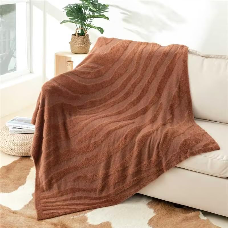 Snuggle Sac Luxury Faux Fur Fuzzy Throw Blanket Knitted Feather Yarn Faux Mink Super Soft Fluffy Lightweight Cozy Decor Blankets with Sahara Textured for Home Bed Couch 50'' x 60" Rust Orange